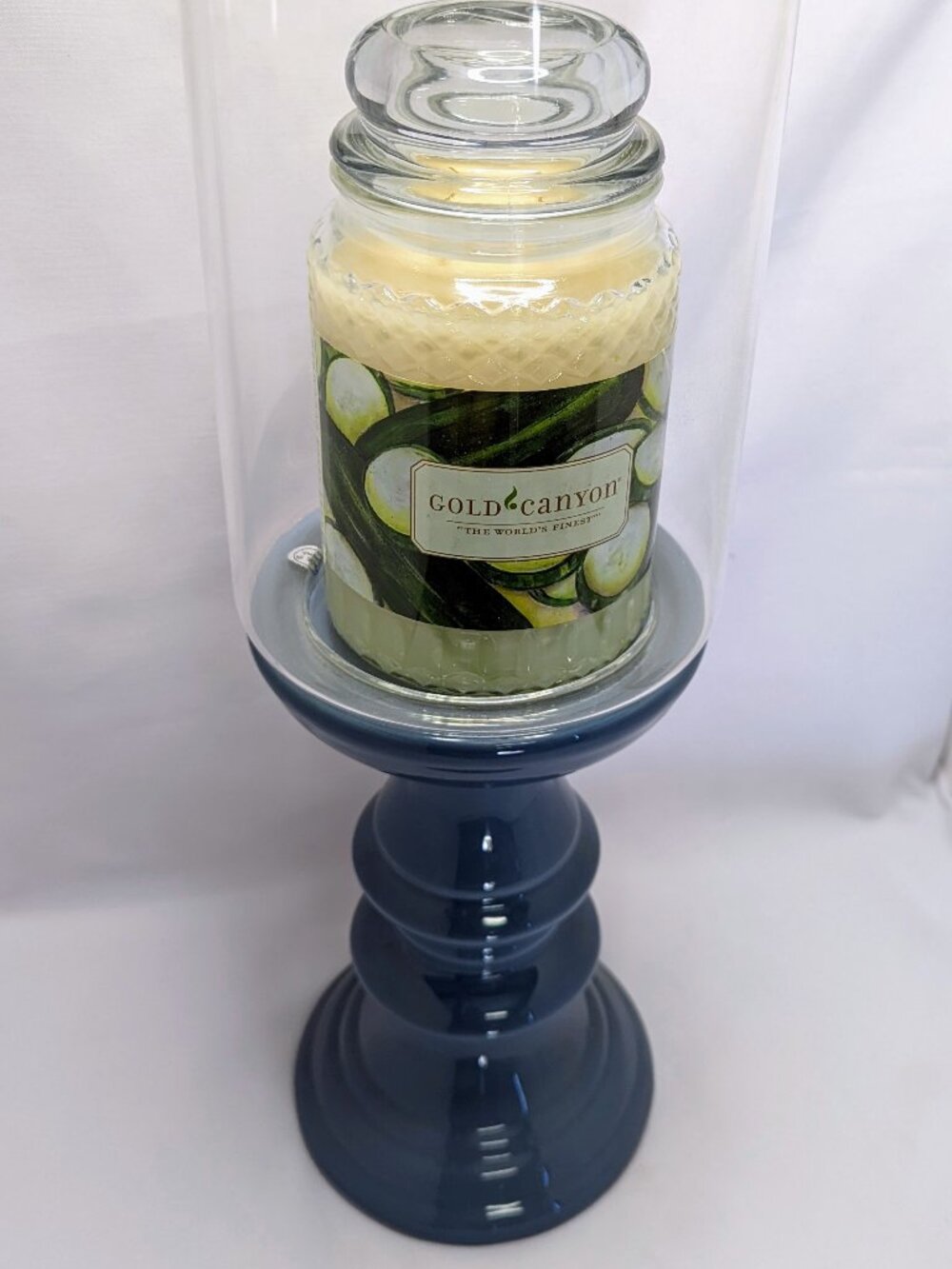 Gold Canyon Tall Ceramic Candle Stand Steel Blue 9.25" H
